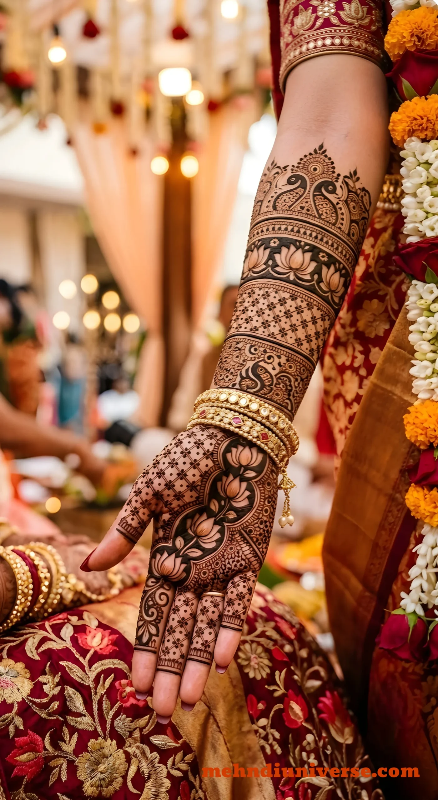 Ethereal bridal mehndi design with vine jaali pattern on full hand and palm 04