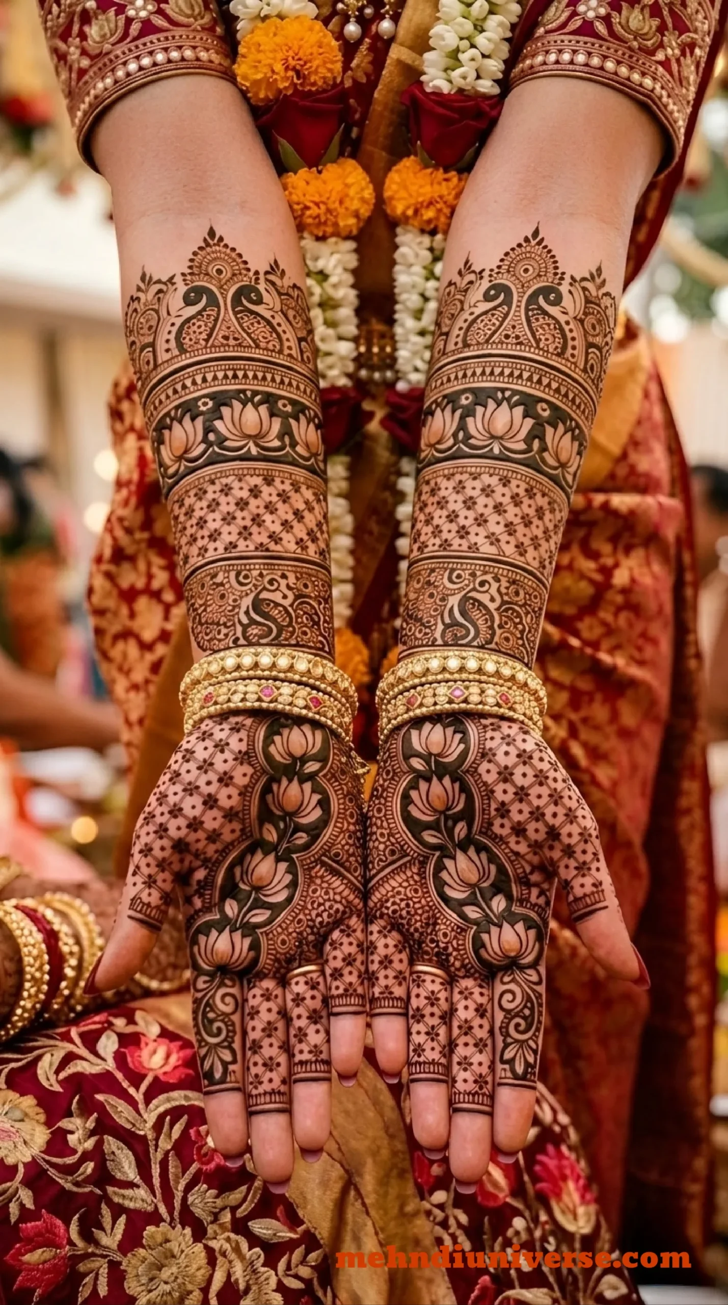 Ethereal bridal mehndi design with vine jaali pattern on full hand and palm 04 v2