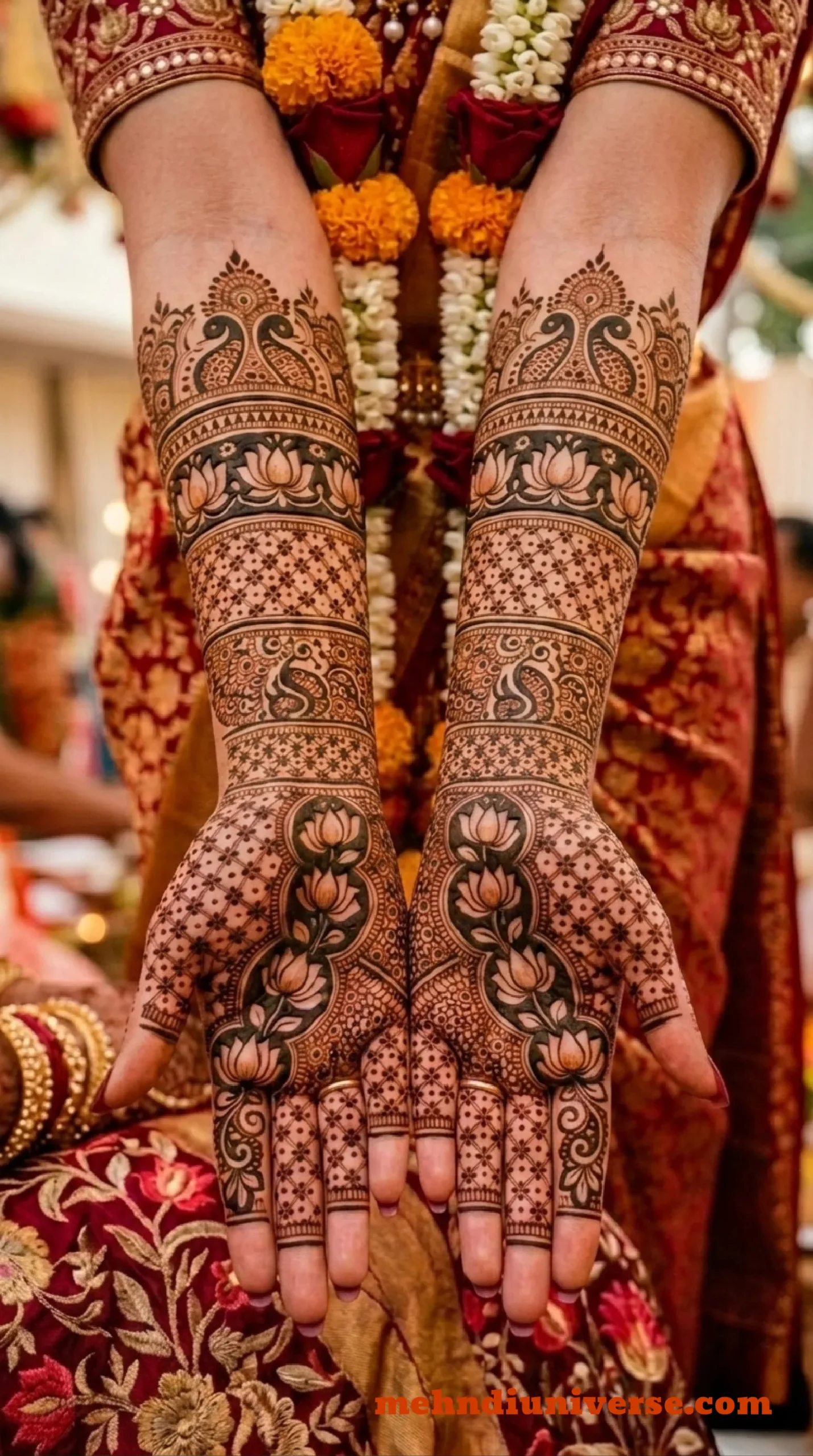 Ethereal bridal mehndi design with vine jaali pattern on full hand and palm 04 v1