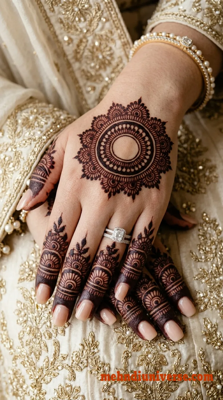 Bridal mehndi design royal minimalist mandala back hand 02 v1