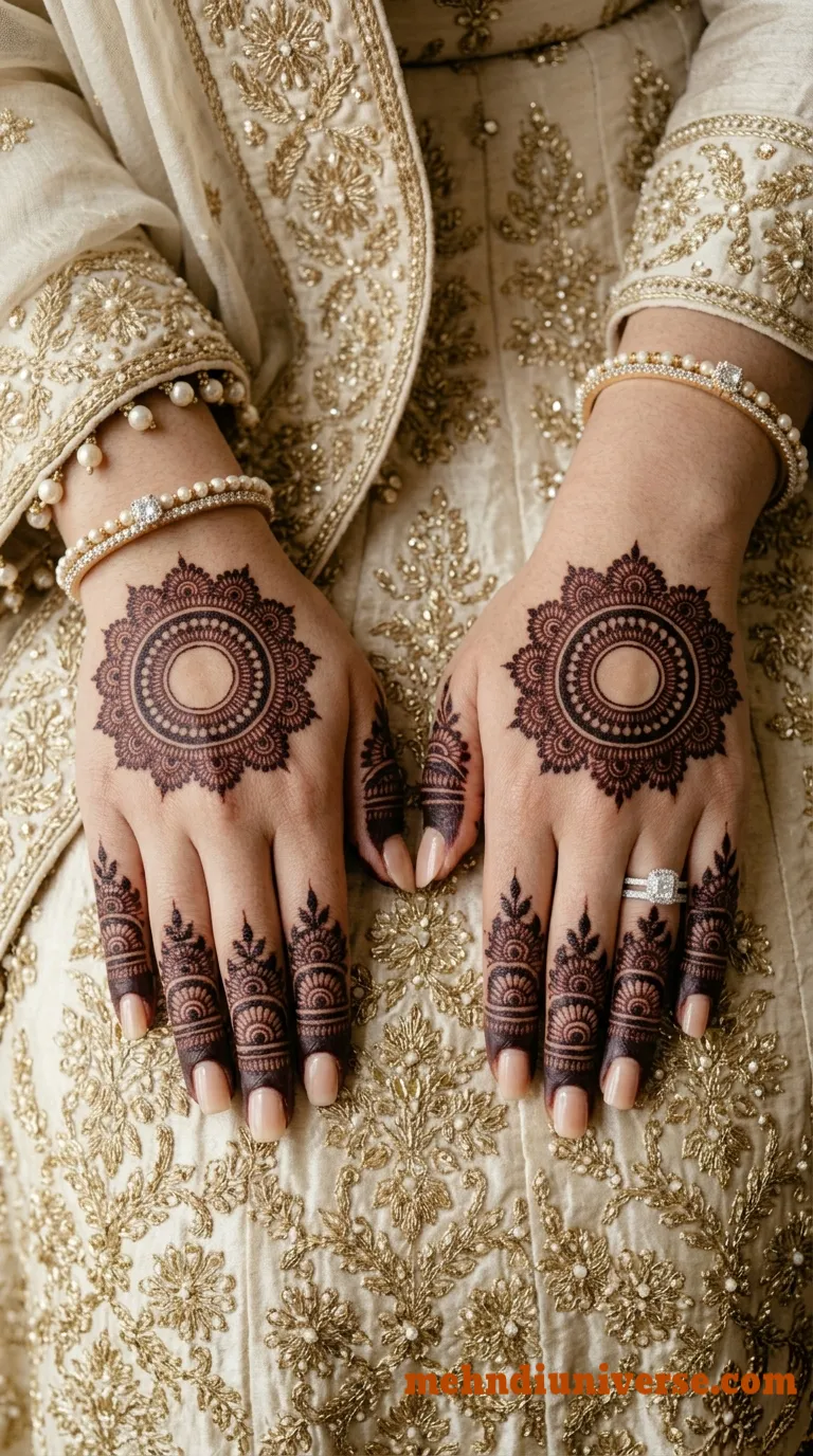 Bridal mehndi design royal minimalist mandala back hand 02