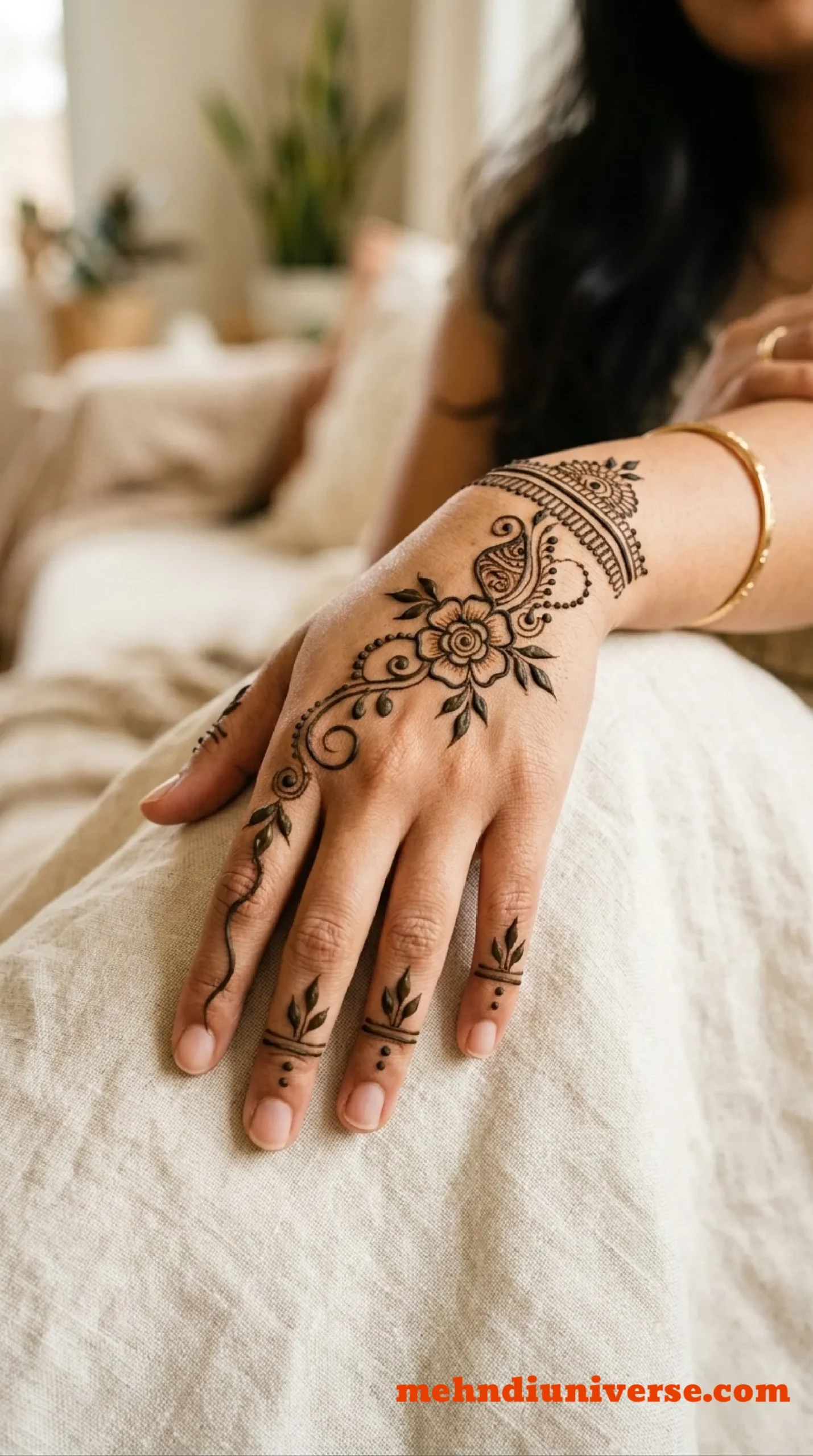 Simple elegant mehndi design with paisley floral pattern on back hands 19 v1