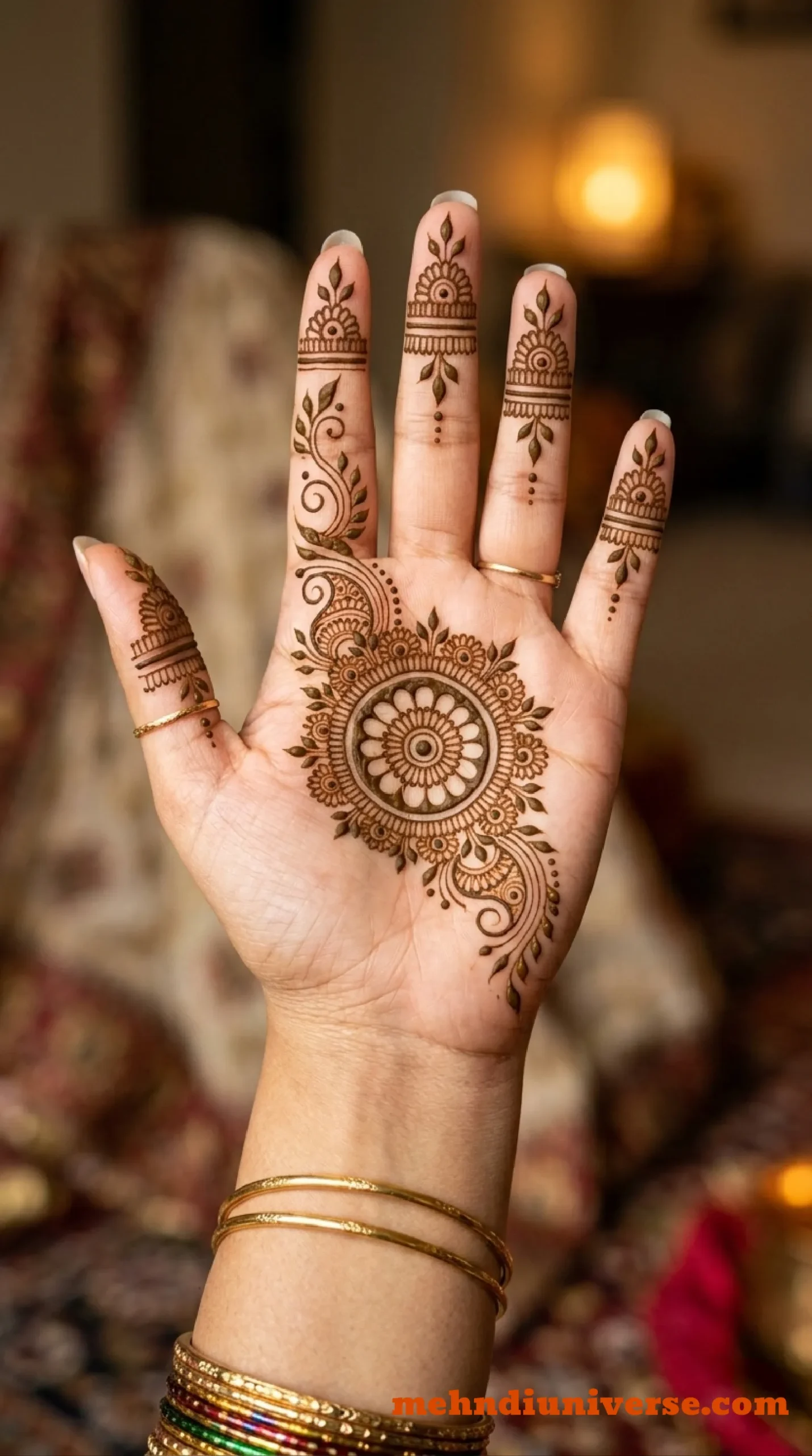 Simple floral mandala mehndi design on wedding and bridal front hand 08 v2
