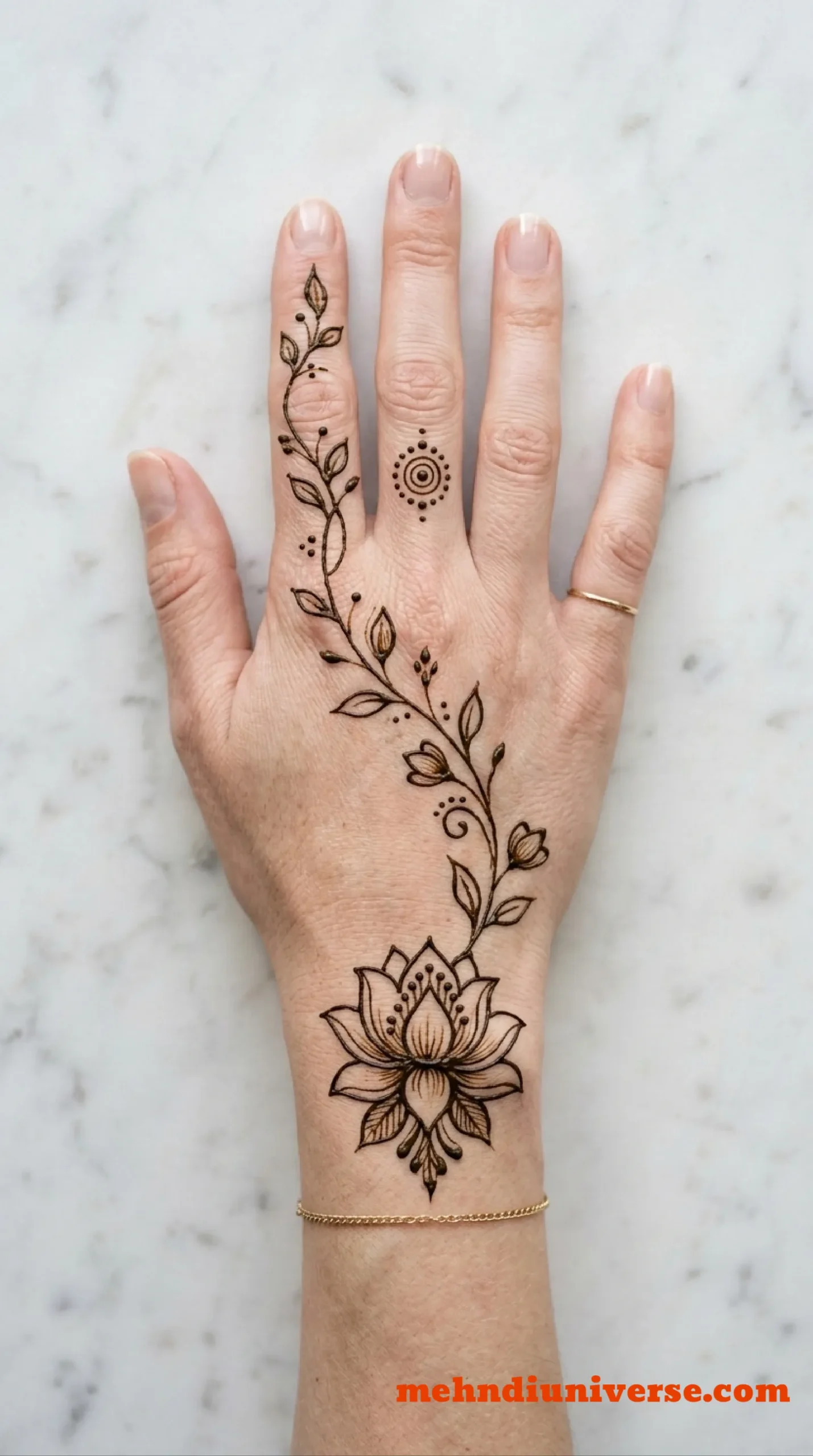 Simple graceful mehndi design with lotus vine pattern on back hands 12 v2