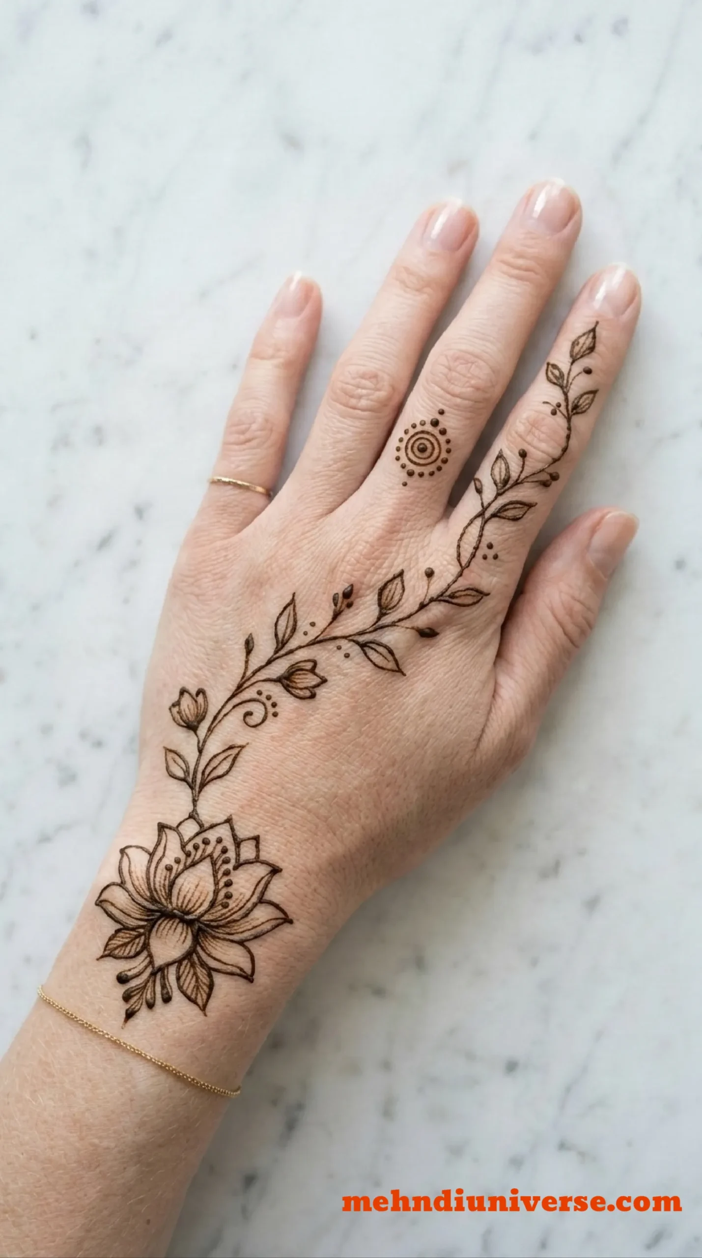 Simple graceful mehndi design with lotus vine pattern on back hands 12 v1