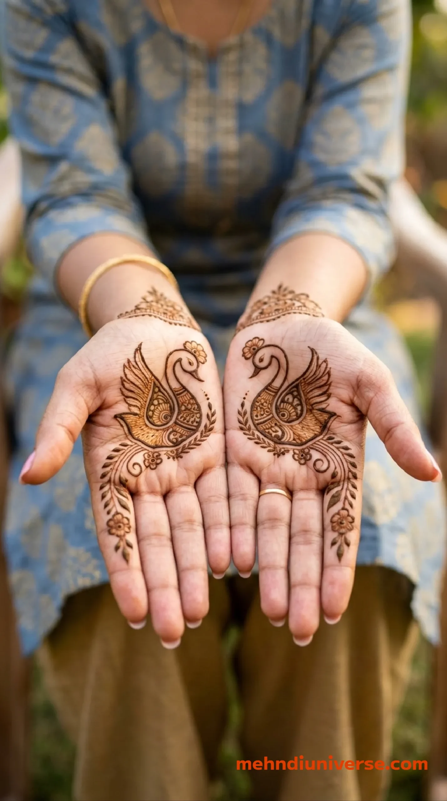 Simple elegant mehndi design with peacock pattern on wedding front hand 21