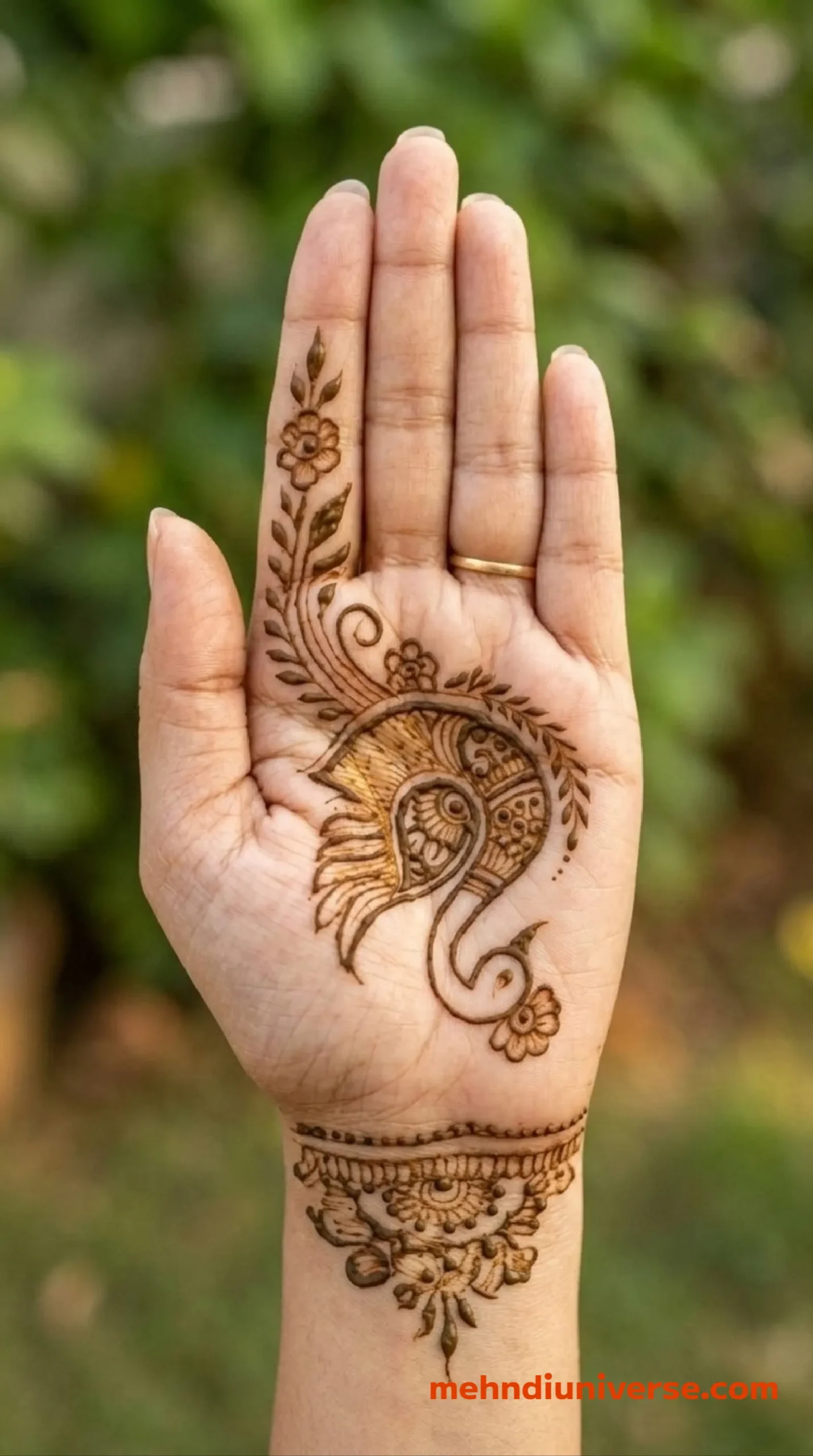 Simple elegant mehndi design with peacock pattern on wedding front hand 21 v2