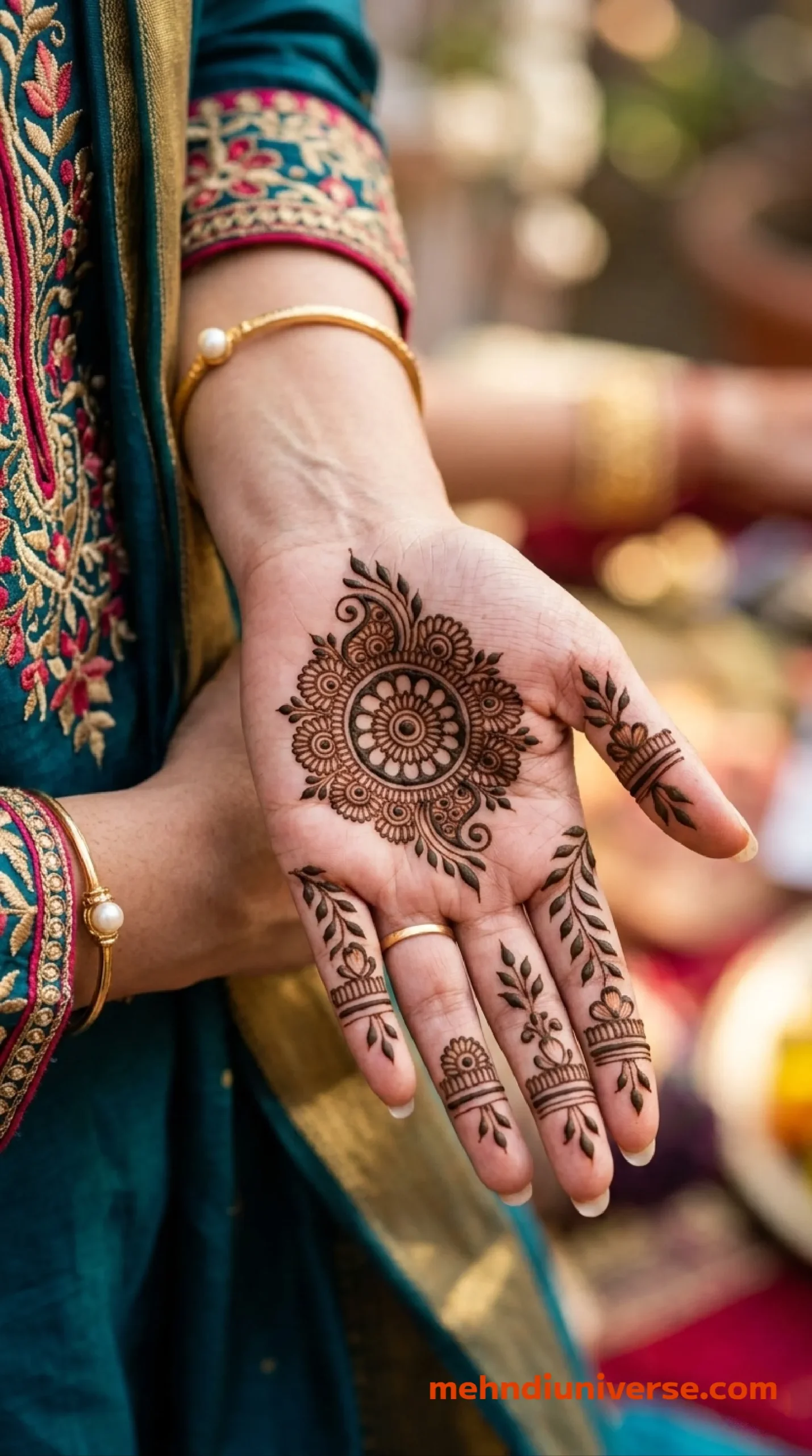 Simple classic mehndi design with floral mandala pattern on front hand 22 v1