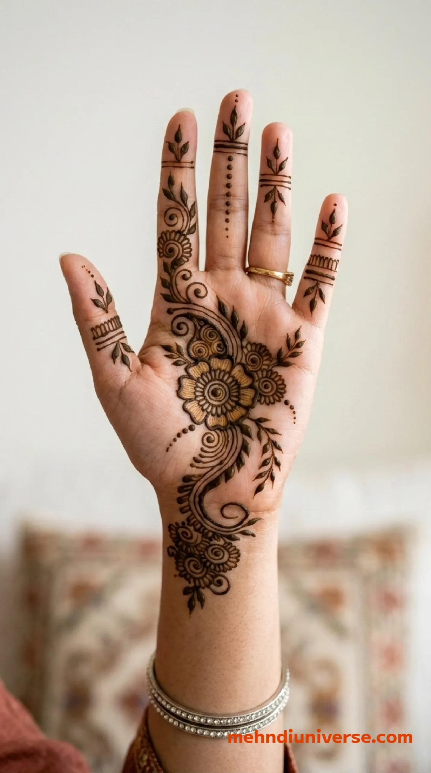 Simple timeless mehndi design with floral paisley pattern on front hands 28 v2