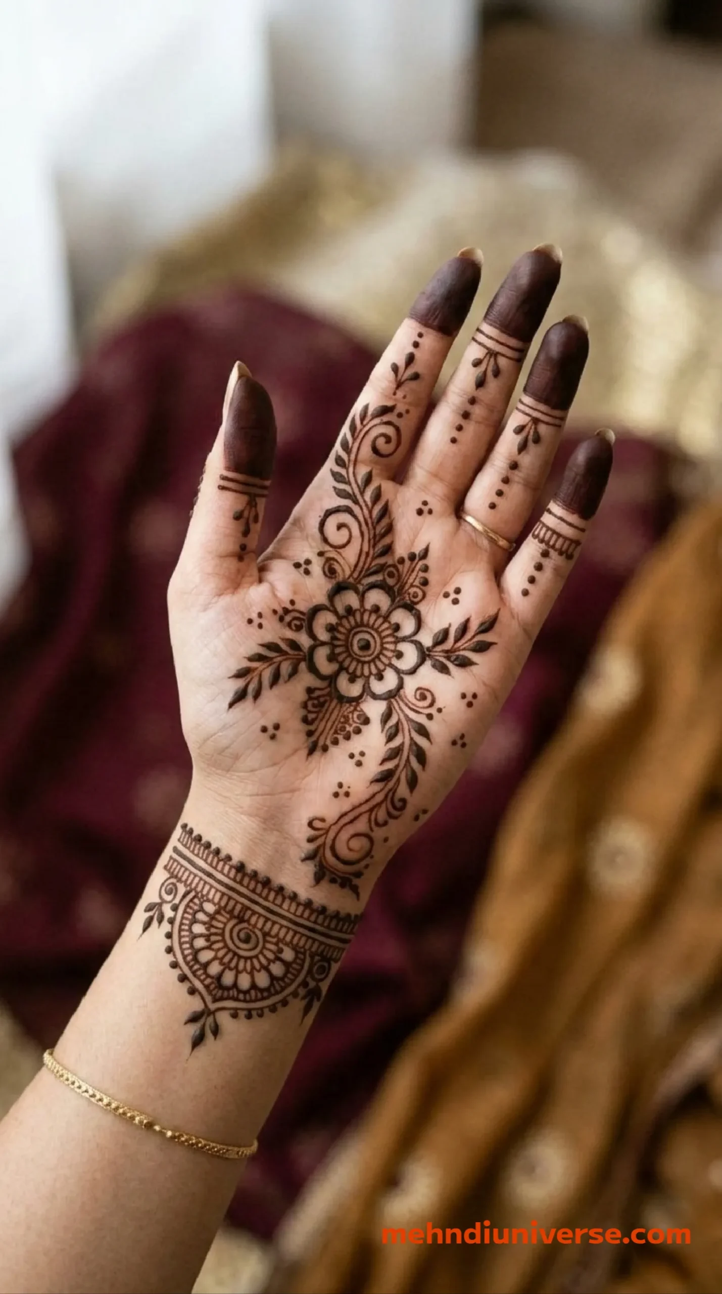 Simple vintage mehndi design with floral symphony pattern on hands 25 v1