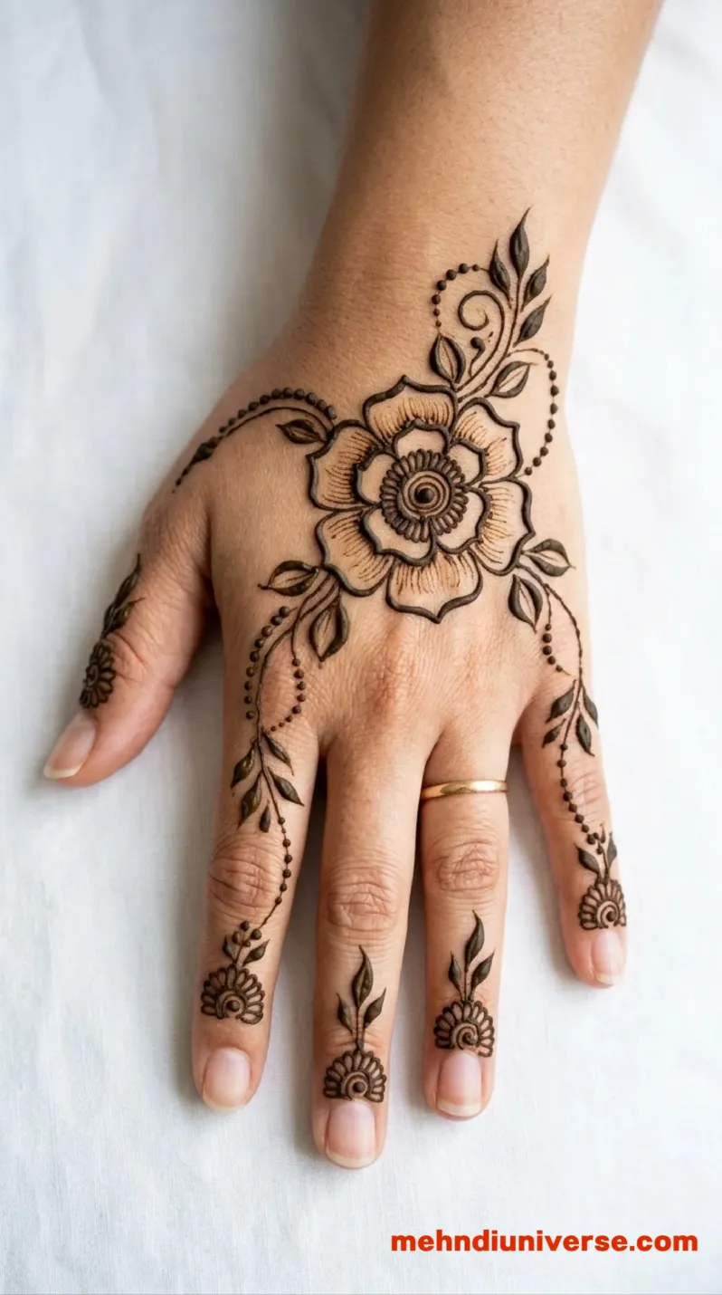 Elegant Arabic mehndi design with floral bloom pattern on hands 2 v1