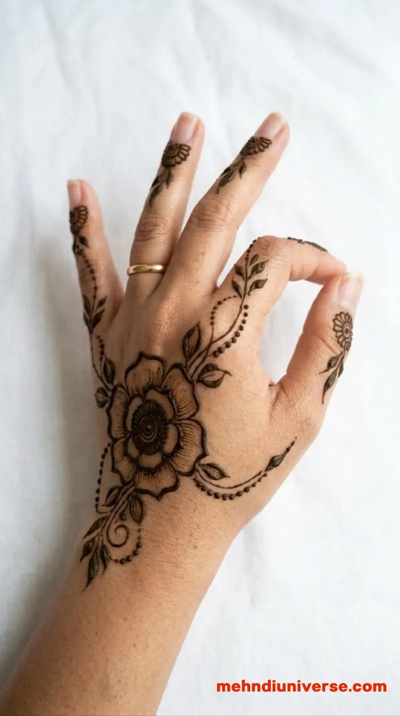 Elegant Arabic mehndi design with floral bloom pattern on hands 2 v2