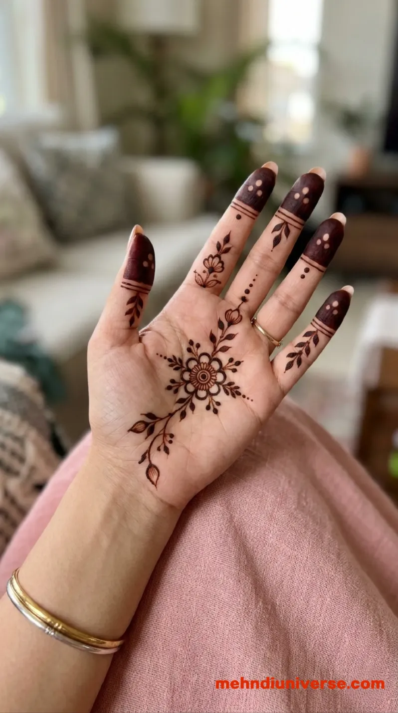 Simple Arabic mehndi design with floral star pattern on hands 4 v2