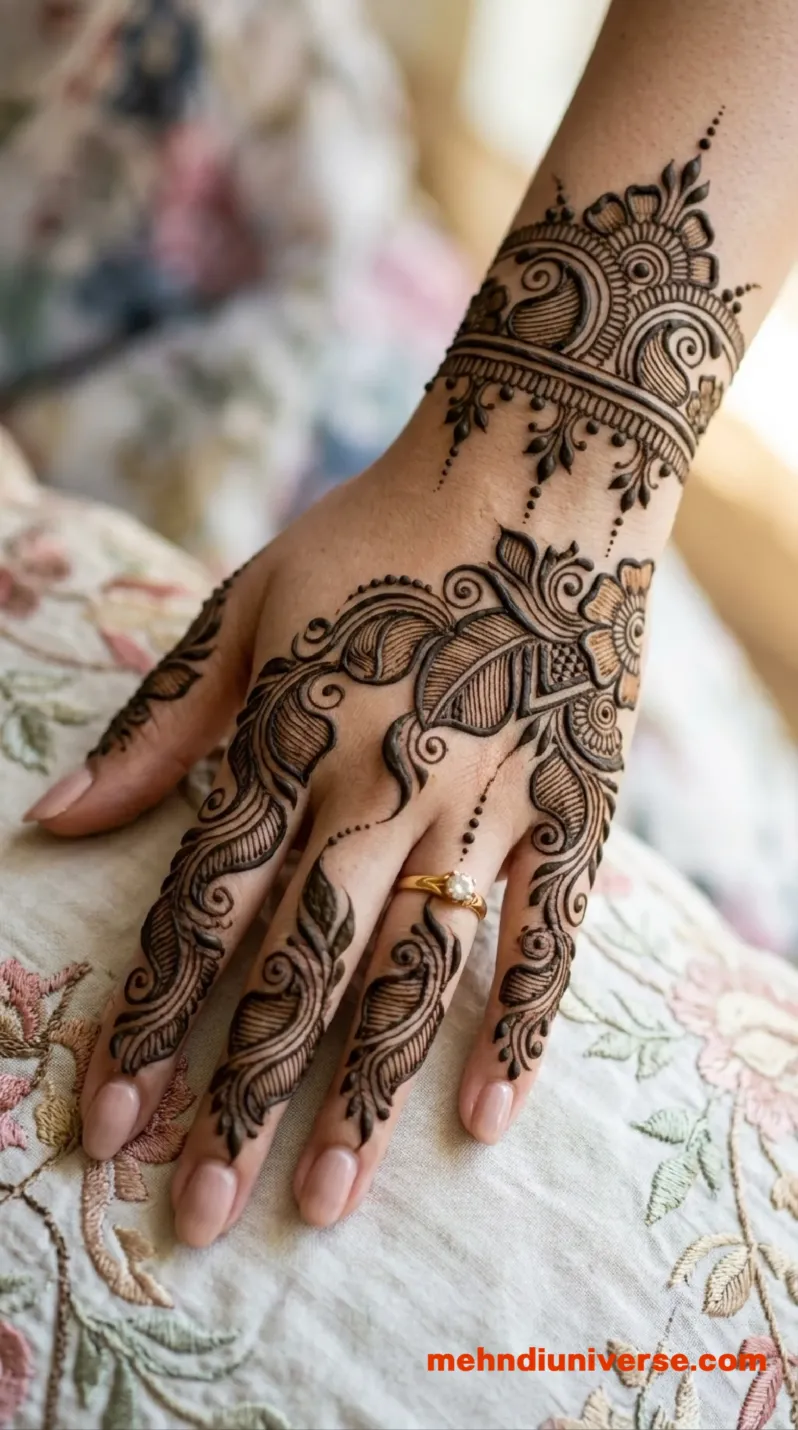 Simple Arabic mehndi design with paisley flow pattern on hands 3 v2